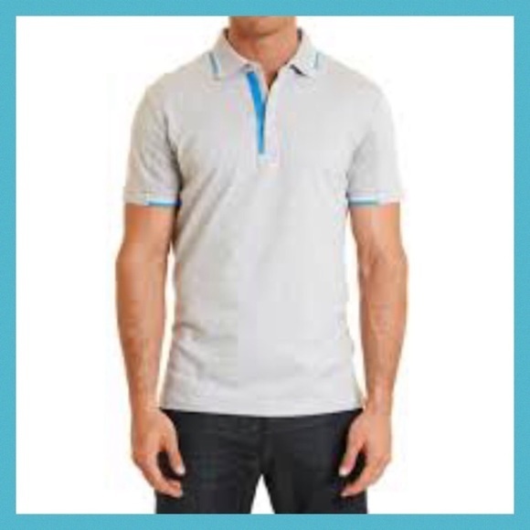 Robert Graham Light Heather Grey Blue Kenric Men’s Polo - Picture 1 of 10